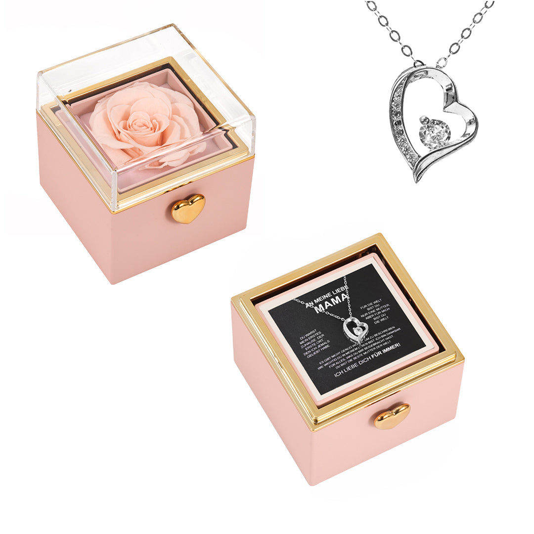 14k Weißgold Halskette mit echter Rose - An meine Mama